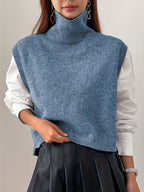 Women's Ribbed Turtleneck Sweater Vest – Loose Fit Sleeveless Knit Top