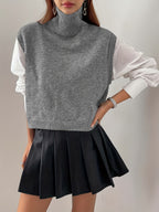 Women's Ribbed Turtleneck Sweater Vest – Loose Fit Sleeveless Knit Top