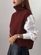 Women's Ribbed Turtleneck Sweater Vest – Loose Fit Sleeveless Knit Top