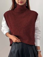 Women's Ribbed Turtleneck Sweater Vest – Loose Fit Sleeveless Knit Top