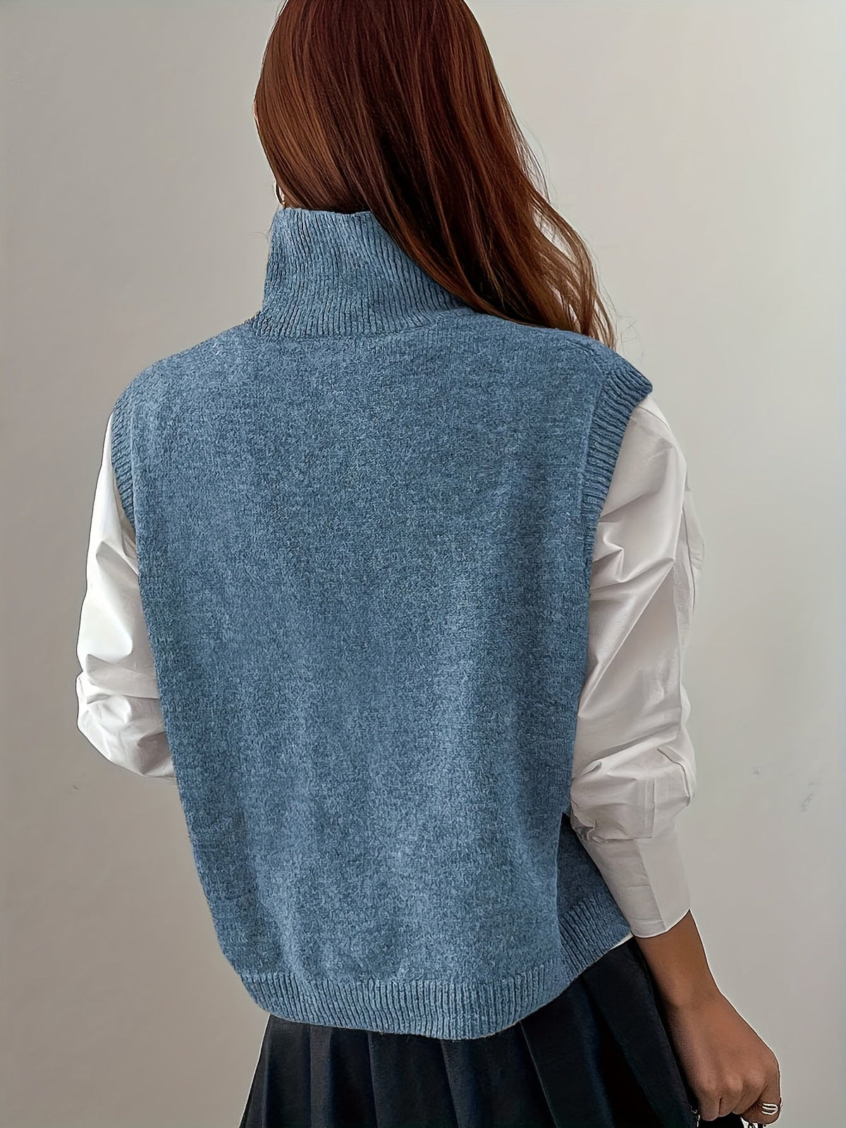 Women's Ribbed Turtleneck Sweater Vest – Loose Fit Sleeveless Knit Top