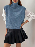 Women's Ribbed Turtleneck Sweater Vest – Loose Fit Sleeveless Knit Top