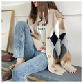 Women's Oversized Printed Cardigan – V-Neck Button-Front Knit Sweater