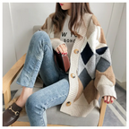 Women's Oversized Printed Cardigan – V-Neck Button-Front Knit Sweater