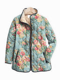 Women's Floral Quilted Hooded Jacket – Zip-Up Lightweight Layer with Pockets
