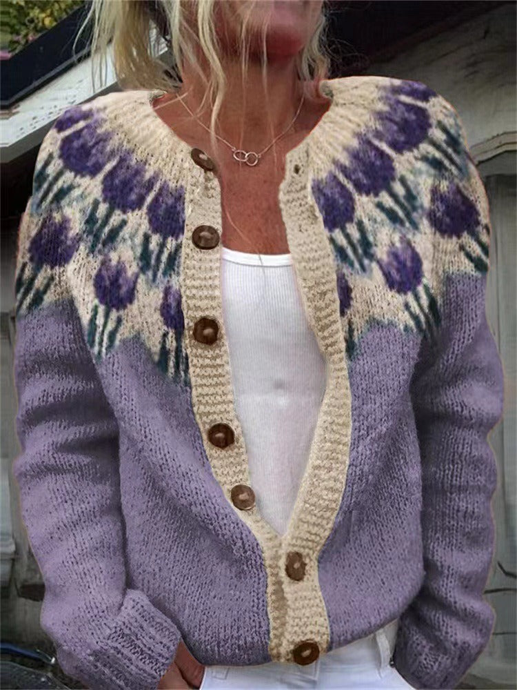 Women's Nordic Pattern Knit Cardigan – Vintage Style Patterned Sweater