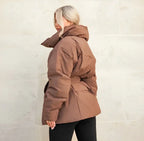 Women's Oversized Belted Puffer Jacket – Short Padded Winter Coat with Large Collar