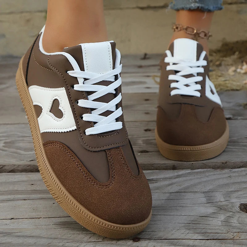 Women's Heart Cutout Lace-Up Sneakers – Retro Gum Sole Casual Shoes