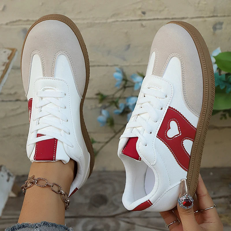 Women's Heart Cutout Lace-Up Sneakers – Retro Gum Sole Casual Shoes