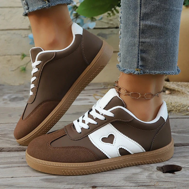 Women's Heart Cutout Lace-Up Sneakers – Retro Gum Sole Casual Shoes