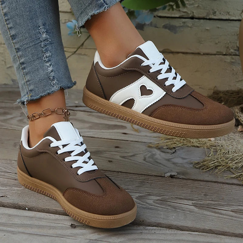 Women's Heart Cutout Lace-Up Sneakers – Retro Gum Sole Casual Shoes