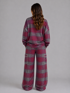 Women's Striped Sweatshirt and Wide-Leg Pants Set – Oversized Two-Piece Lounge Set