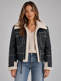 Women's Cropped Aviator Jacket – Faux Shearling Collar Zip-Up Jacket