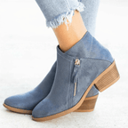 Women's Block Heel Ankle Boots – Side Zip Suede-Look Pointed Booties