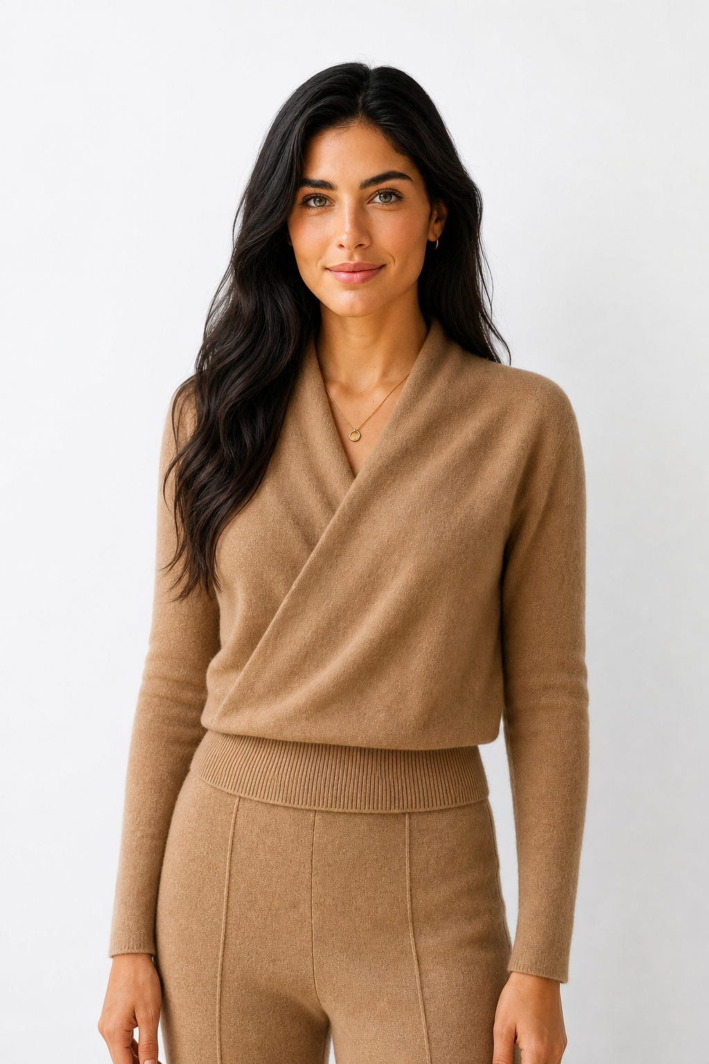 Women's Wrap Collar Knit Sweater – Soft Relaxed Long Sleeve Pullover