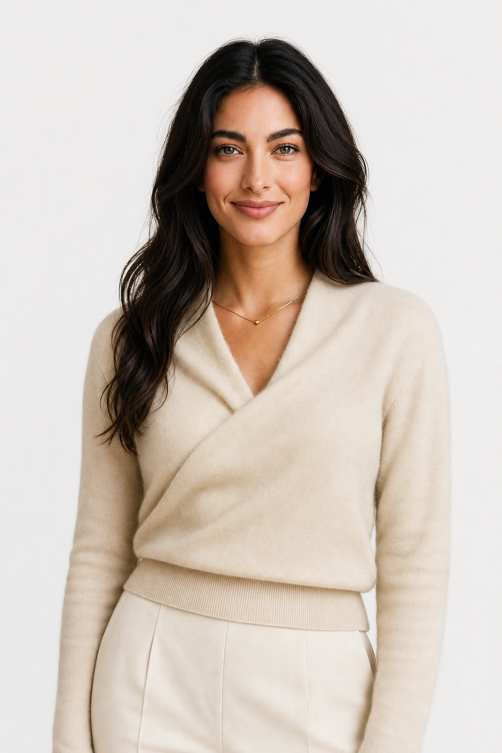 Women's Wrap Collar Knit Sweater – Soft Relaxed Long Sleeve Pullover