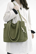 Women's Corduroy Tote Bag - Ribbed Shoulder Handbag with Zip Closure & Pockets