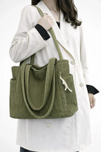Women's Corduroy Tote Bag - Ribbed Shoulder Handbag with Zip Closure & Pockets