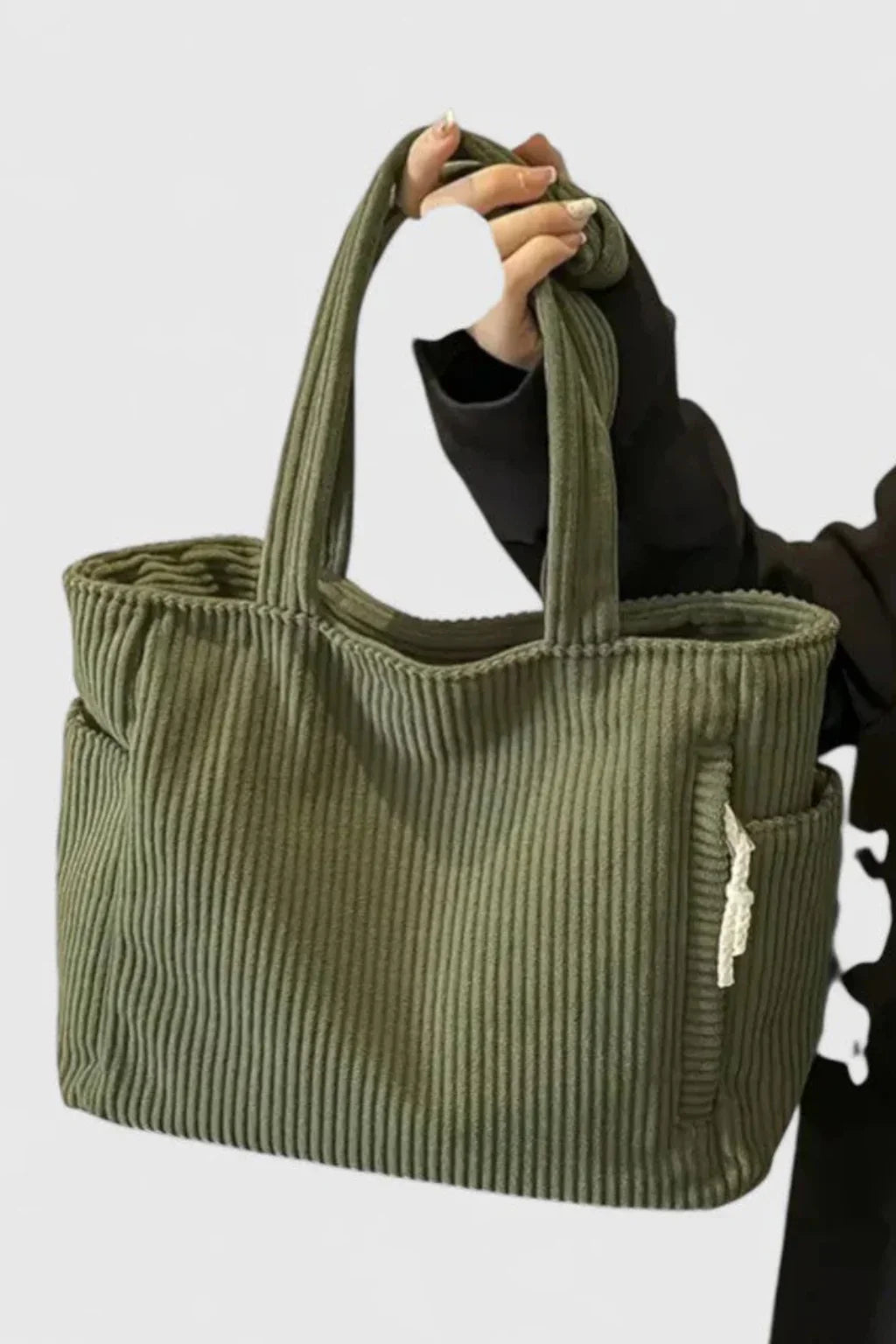Women's Corduroy Tote Bag - Ribbed Shoulder Handbag with Zip Closure & Pockets