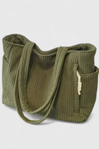 Women's Corduroy Tote Bag - Ribbed Shoulder Handbag with Zip Closure & Pockets