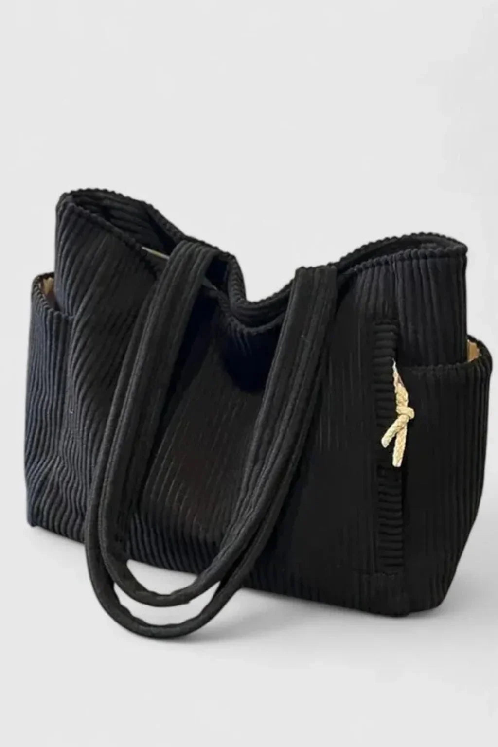 Women's Corduroy Tote Bag - Ribbed Shoulder Handbag with Zip Closure & Pockets