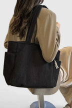 Women's Corduroy Tote Bag - Ribbed Shoulder Handbag with Zip Closure & Pockets