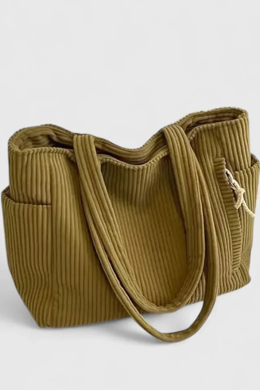 Women's Corduroy Tote Bag - Ribbed Shoulder Handbag with Zip Closure & Pockets