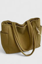 Women's Corduroy Tote Bag - Ribbed Shoulder Handbag with Zip Closure & Pockets