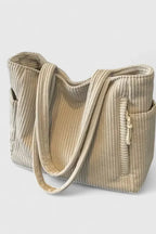 Women's Corduroy Tote Bag - Ribbed Shoulder Handbag with Zip Closure & Pockets