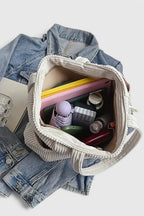 Women's Corduroy Tote Bag - Ribbed Shoulder Handbag with Zip Closure & Pockets