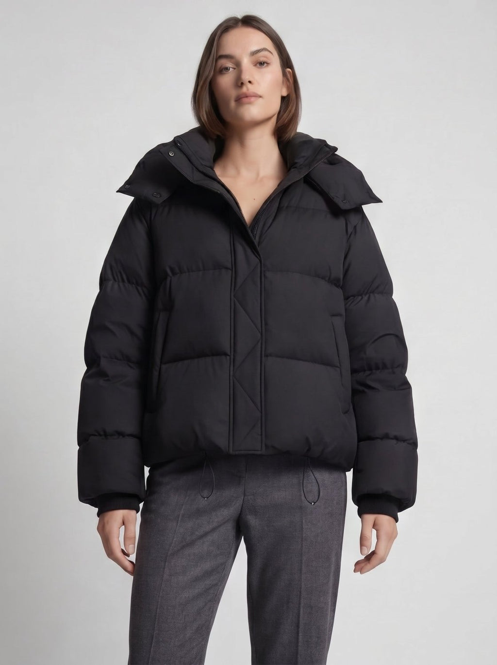 Women's Short Hooded Puffer Jacket – Oversized Padded Winter Coat