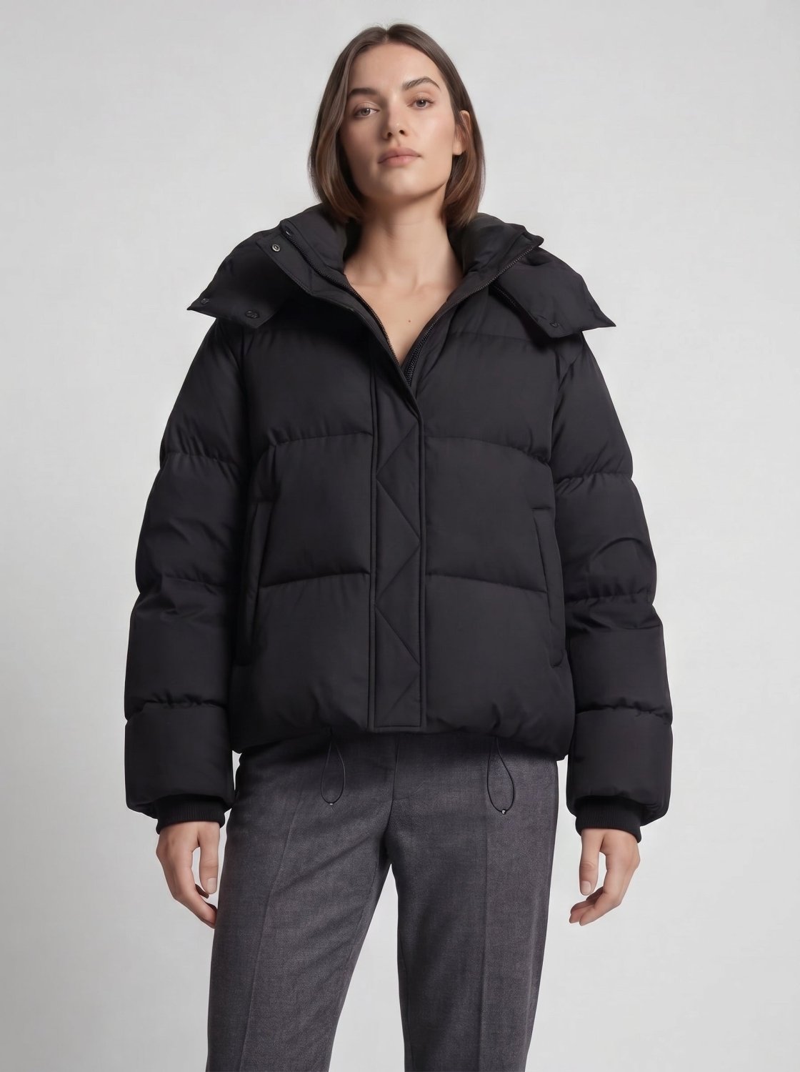 Women's Short Hooded Puffer Jacket – Oversized Padded Winter Coat