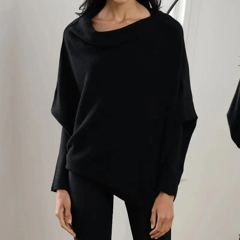 Women's Asymmetric Knit Sweater – Relaxed One-Size Long Sleeve Pullover