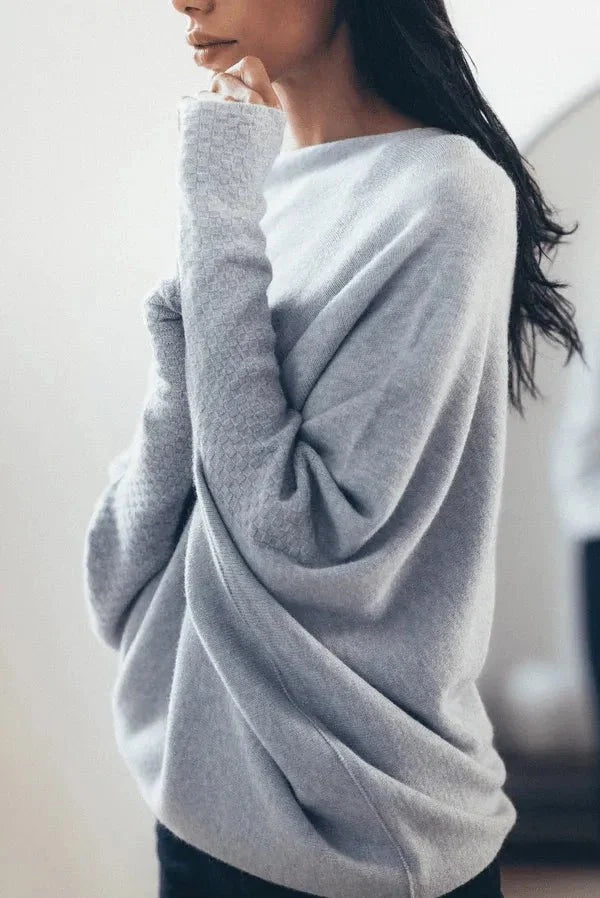 Women's Asymmetric Knit Sweater – Relaxed One-Size Long Sleeve Pullover