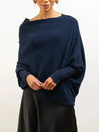 Women's Asymmetric Knit Sweater – Relaxed One-Size Long Sleeve Pullover