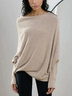 Women's Asymmetric Knit Sweater – Relaxed One-Size Long Sleeve Pullover