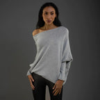 Women's Asymmetric Knit Sweater – Relaxed One-Size Long Sleeve Pullover