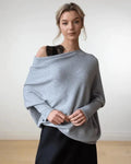 Women's Asymmetric Knit Sweater – Relaxed One-Size Long Sleeve Pullover