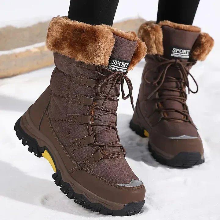 Women's Lace-Up Snow Boots – Faux Fur Cuff Mid-Calf Winter Boots