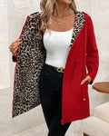 Women's Reversible Coat – Solid and Leopard Print Two-in-One Jacket