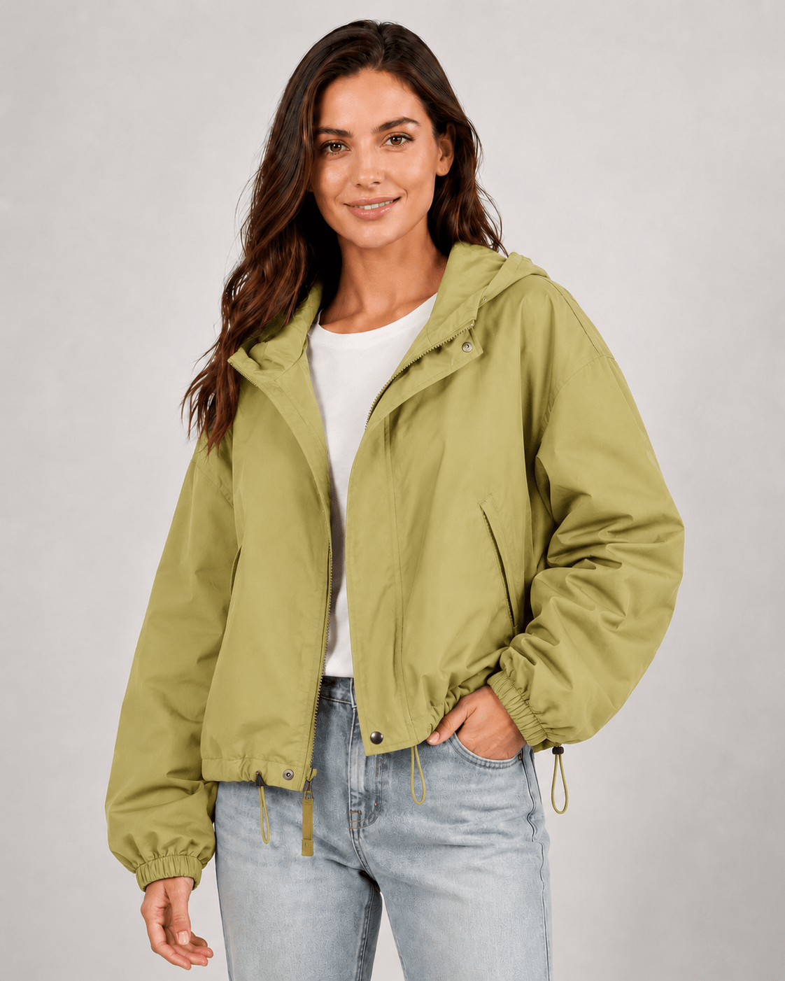 Women's Loose-Fit Hooded Windbreaker – Lightweight Long Sleeve Jacket