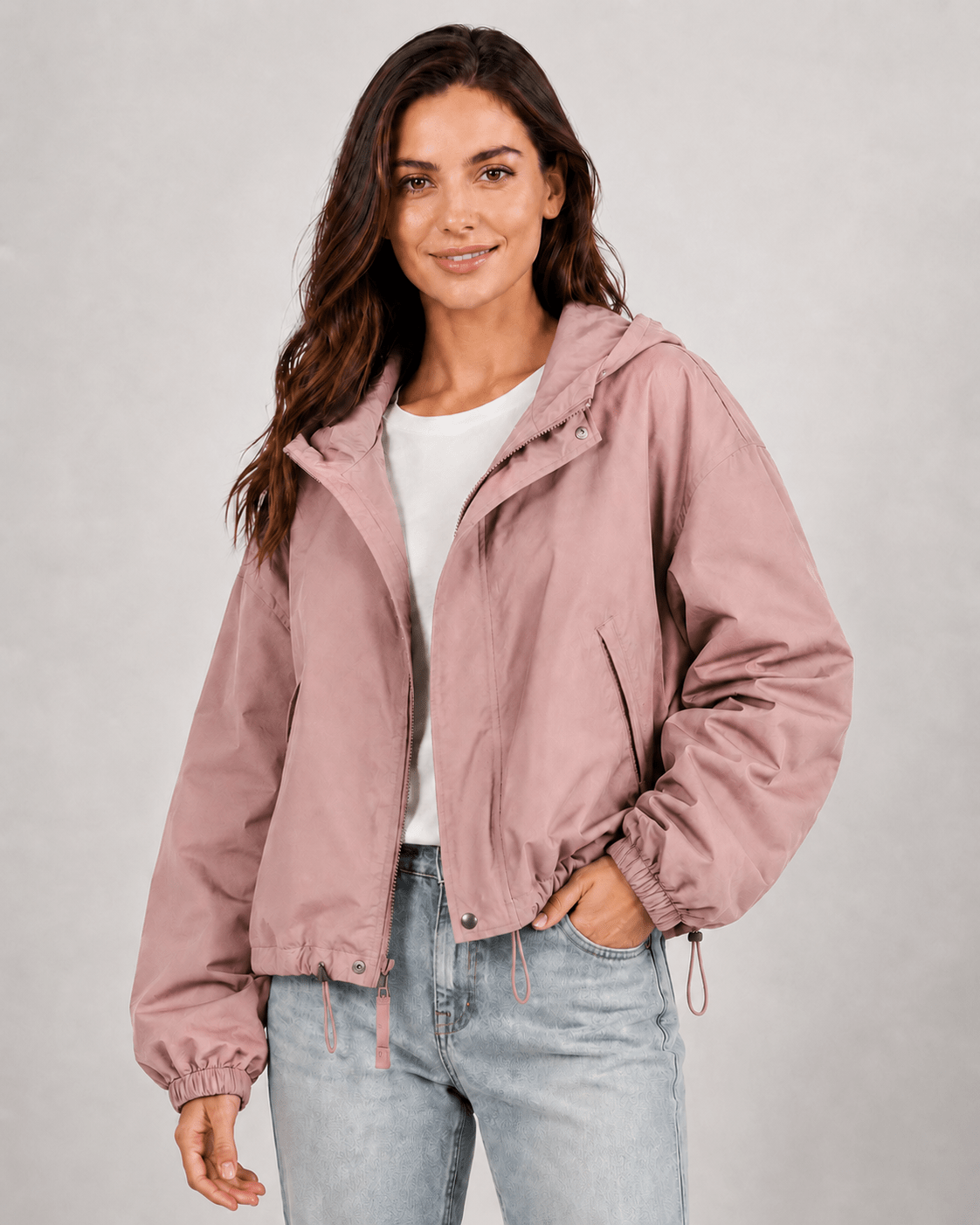 Women's Loose-Fit Hooded Windbreaker – Lightweight Long Sleeve Jacket