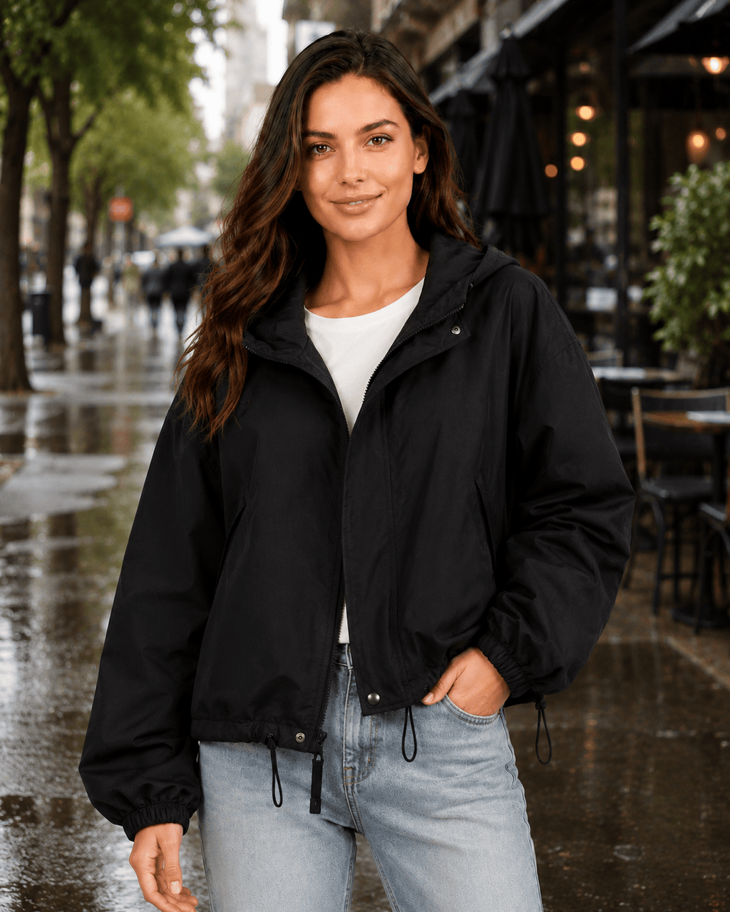 Women's Loose-Fit Hooded Windbreaker – Lightweight Long Sleeve Jacket