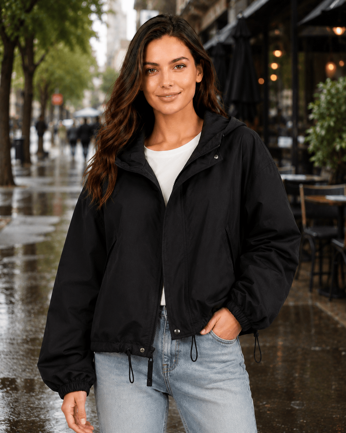 Women's Loose-Fit Hooded Windbreaker – Lightweight Long Sleeve Jacket