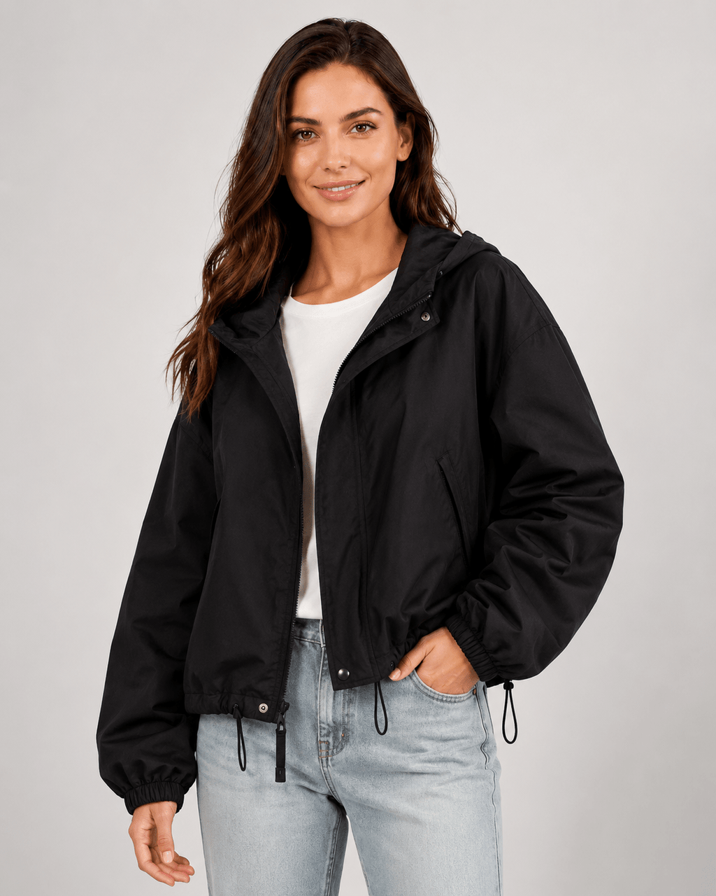 Women's Loose-Fit Hooded Windbreaker – Lightweight Long Sleeve Jacket