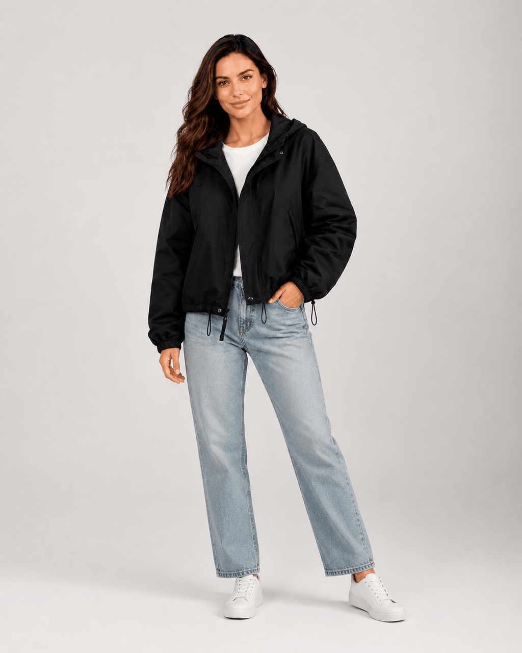 Women's Loose-Fit Hooded Windbreaker – Lightweight Long Sleeve Jacket