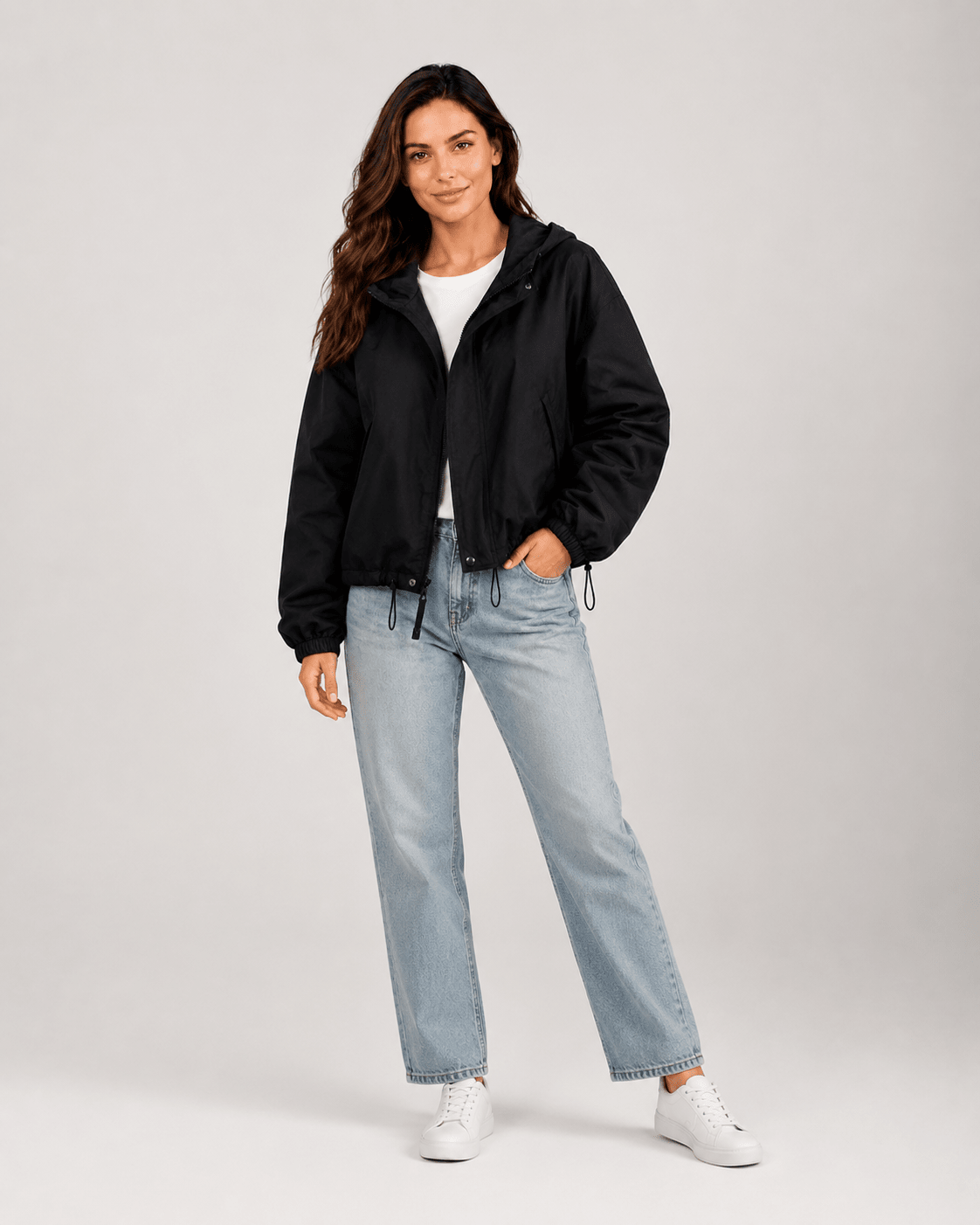 Women's Loose-Fit Hooded Windbreaker – Lightweight Long Sleeve Jacket
