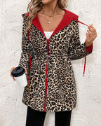 Women's Reversible Coat – Solid and Leopard Print Two-in-One Jacket