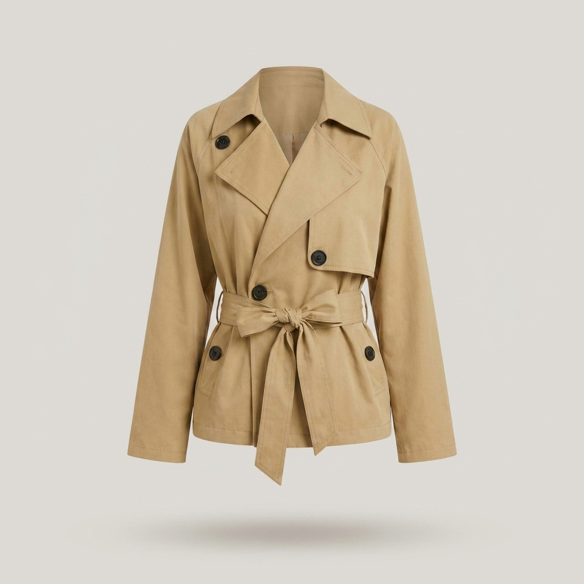 Cropped Tie-Waist Parka – Womens Double-Breasted Winter Jacket with Belt