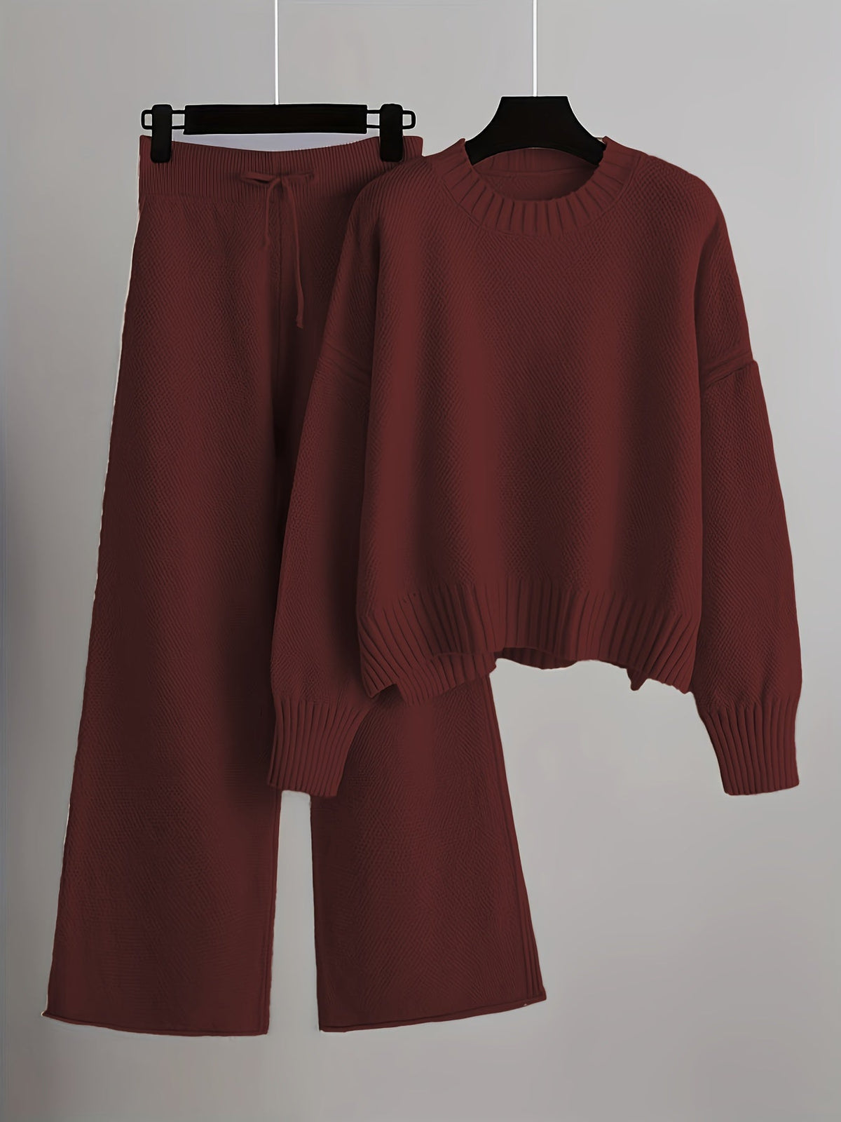 Women's Ribbed Knit Sweater and Wide-Leg Pants Set – Two-Piece Lounge Outfit